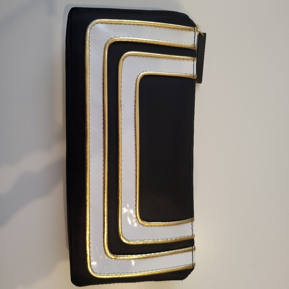 MAC Clutch makeup travel carrying case zip bag Black gold White - Picture 4 of 8